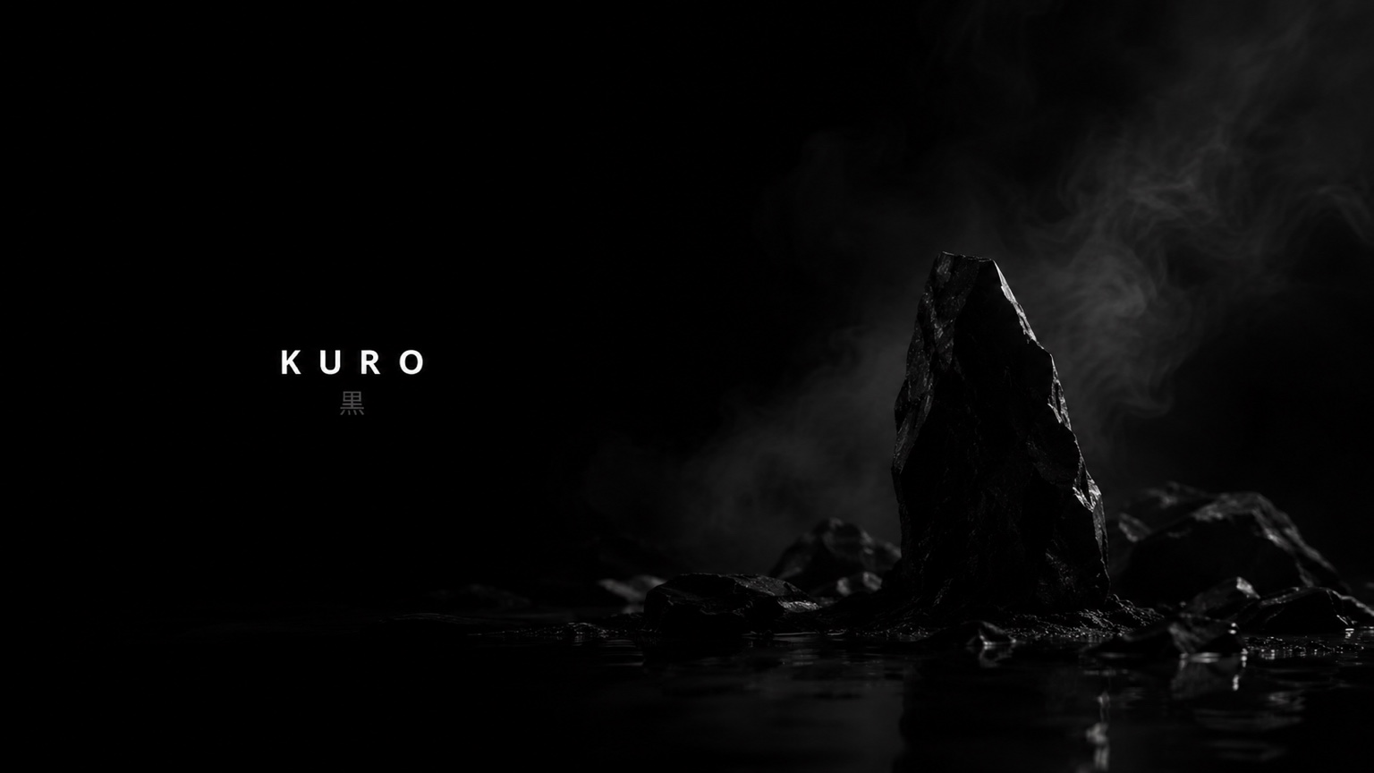 KURO dark brand story visual with smoke and black stone
